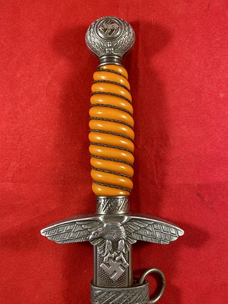 WW2 German 2nd Model Luftwaffe Dagger by ALCOSO with Beautiful Dark Orange Grip — image 4