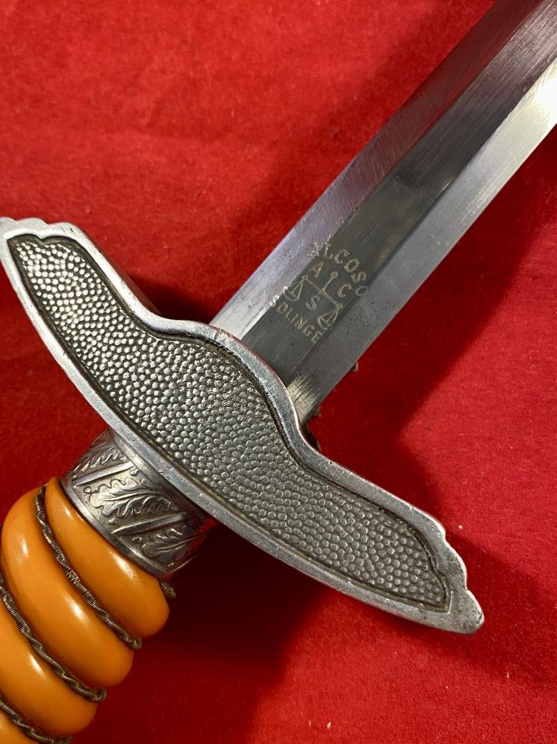 WW2 German 2nd Model Luftwaffe Dagger by ALCOSO with Beautiful Dark Orange Grip — image 8