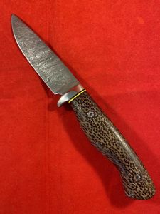 Full Size Custom Damascus Hunting Knife with a Black Palm …