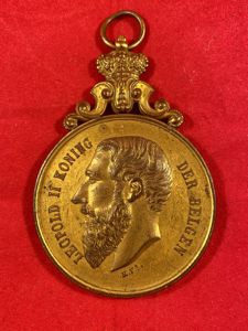 Impressive Large King Leopold II Belgian Gilt Bronze Medal – …