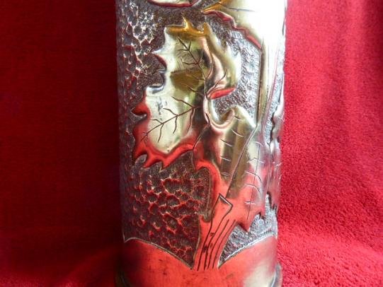 Large WW1 French 105mm Trench Art Embossed Brass Shell Case — image 2