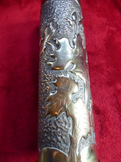 Large WW1 French 105mm Trench Art Embossed Brass Shell Case — image 9