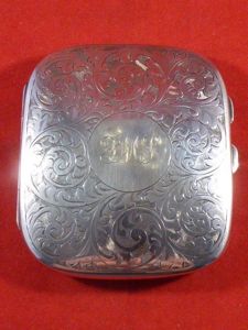 Stunning Antique Silver Plated Domed Cigarette Case with Scrolling Designs …