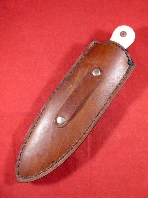 Vintage PERKIN Special Edition Damascus Collector's Hunting Knife with Leather Sheath — image 4