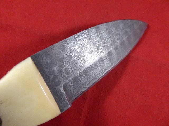 Vintage PERKIN Special Edition Damascus Collector's Hunting Knife with Leather Sheath — image 6