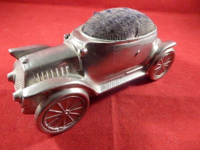 Large Antique Nickel Plated Metal Car Pincushion — image 2