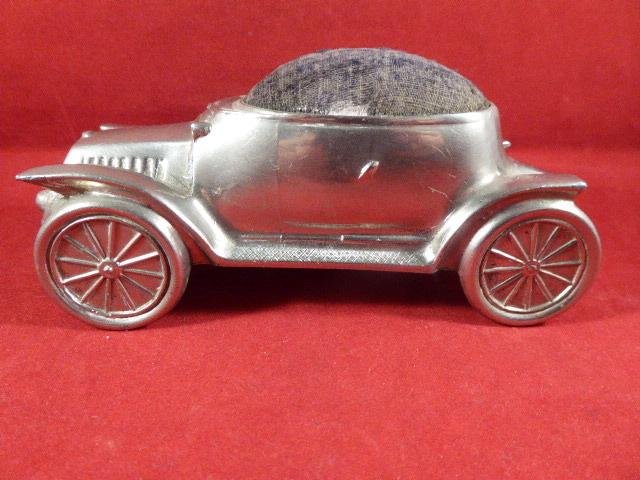 Large Antique Nickel Plated Metal Car Pincushion — image 3