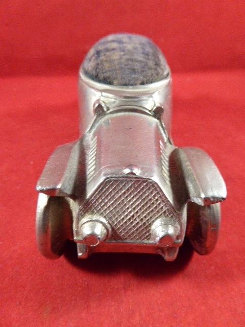 Large Antique Nickel Plated Metal Car Pincushion — image 4