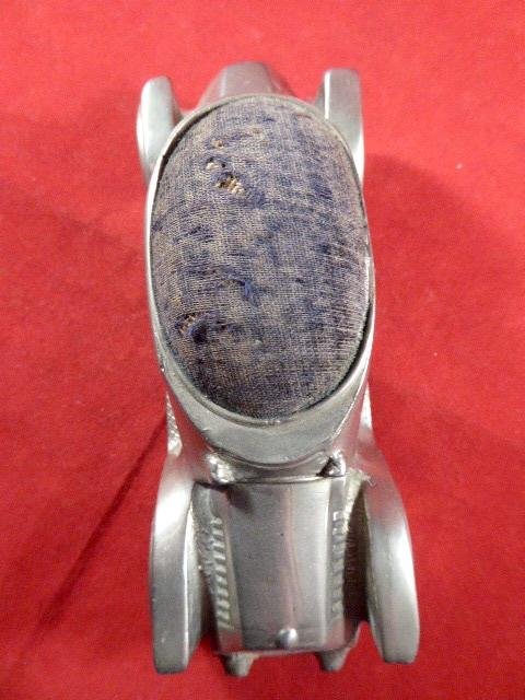 Large Antique Nickel Plated Metal Car Pincushion — image 6