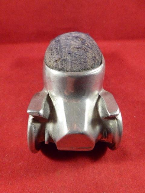 Large Antique Nickel Plated Metal Car Pincushion — image 7