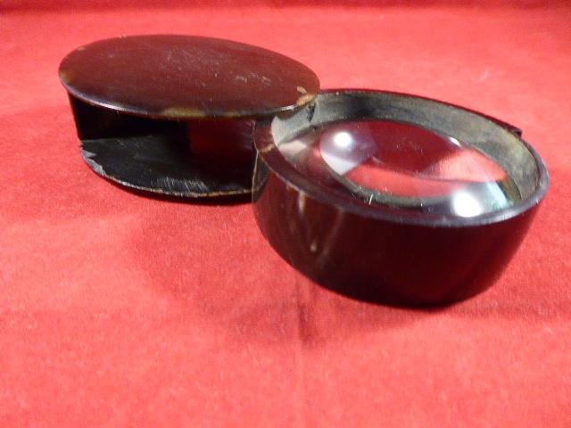 Rare Large Antique Victorian Horn Cased Magnifying Glass - Single Lens Loupe — image 5