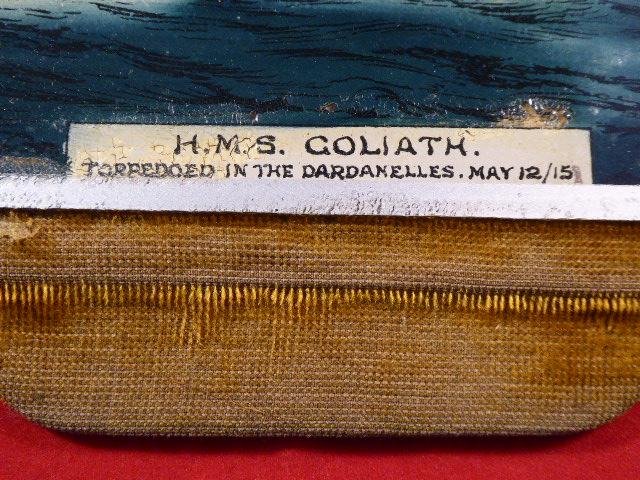 Reverse Glass Painted Picture of H.M.S. GOLIATH Memorialising her sinking in the Dardanelles 12th May 1915 during WW1 — image 3