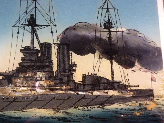 Reverse Glass Painted Picture of H.M.S. GOLIATH Memorialising her sinking in the Dardanelles 12th May 1915 during WW1 — image 6