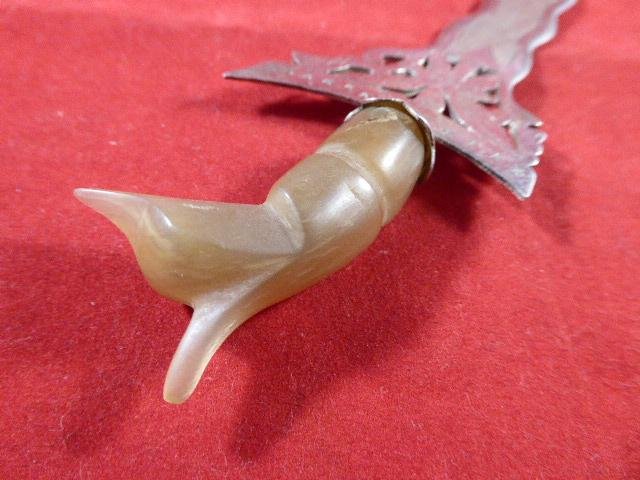 Vintage Javanese Solid Silver Miniature Kris Dagger Letter Opener with Engraved Blade and Horn Grip — image 4