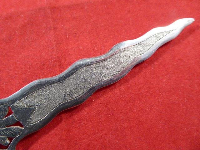 Vintage Javanese Solid Silver Miniature Kris Dagger Letter Opener with Engraved Blade and Horn Grip — image 6