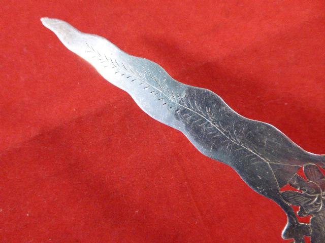 Vintage Javanese Solid Silver Miniature Kris Dagger Letter Opener with Engraved Blade and Horn Grip — image 7
