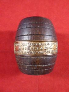 Wooden Barrel Match Holder made from the Decking of R.M.S. …