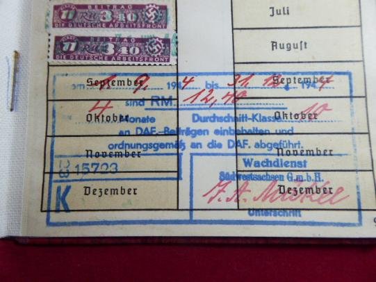 Original WW2 DAF (Deutsche Arbeitsfront) German Workers Syndicate Members ID Book to Anton Kreissl – 1940 to 1945 — image 6