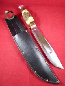 Large Vintage English Clip Point Bowie Knife with Stag Horn …