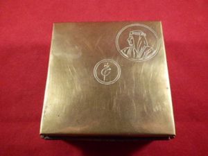 Unusual Middle Eastern “Trench Art” Brass Box Depicting King Bin …