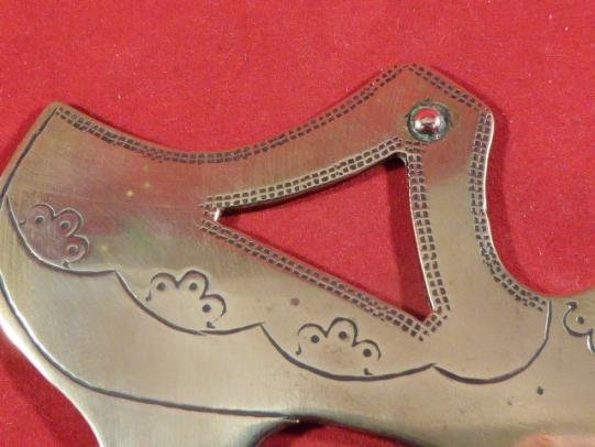 Boer War POW 'Trench Art' Brass Victorian Ladies Shoe Desk Ornament on Oak Base c1903 — image 9