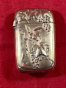 Antique Japanese Brass Embossed Vesta Case Depicting a Bird in …
