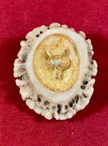 Vintage Hand Carved Stag Antler and Inset Gilt Fox Head …