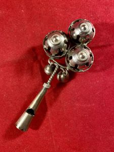Ornate Metal Baby Rattle with Bells and Whistle