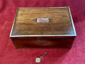 Antique Brass-Bound Walnut Military Campaign Writing Slope with Key and …