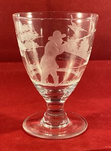 Antique English Glass Rummer with Engraved Hunting Scene c1800
