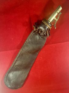 Unusual 19th Century Large Capacity Brass Spring Loaded Leather Shot …