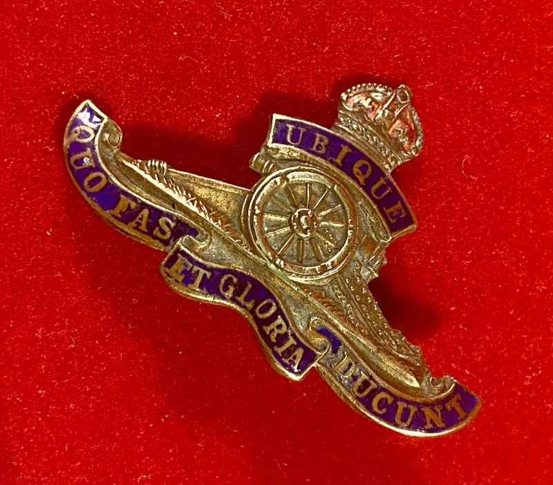 WW1 Royal Artillery Gilt Brass and Enamel Regimental Crest Sweetheart Brooch — image 2