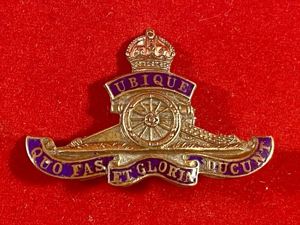 WW1 Royal Artillery Gilt Brass and Enamel Regimental Crest Sweetheart …