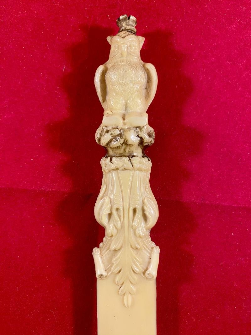 Unusual Moulded Owl Celluloid Letter Opener with Concealed Pencil Topped with a Crown — image 4