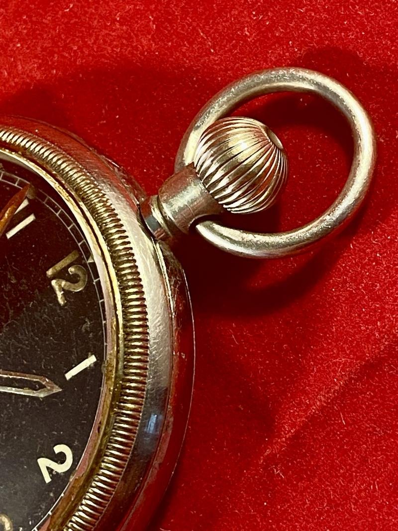 WW2 British Military Swiss made Pocket Watch Marked G.S.T.P. 198270 Retailed by Bravingtons London — image 10