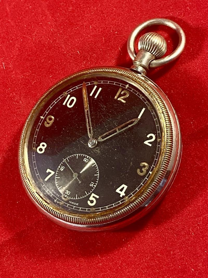 WW2 British Military Swiss made Pocket Watch Marked G.S.T.P. 198270 Retailed by Bravingtons London — image 2