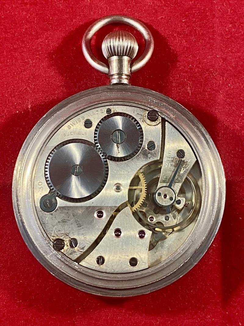 WW2 British Military Swiss made Pocket Watch Marked G.S.T.P. 198270 Retailed by Bravingtons London — image 8