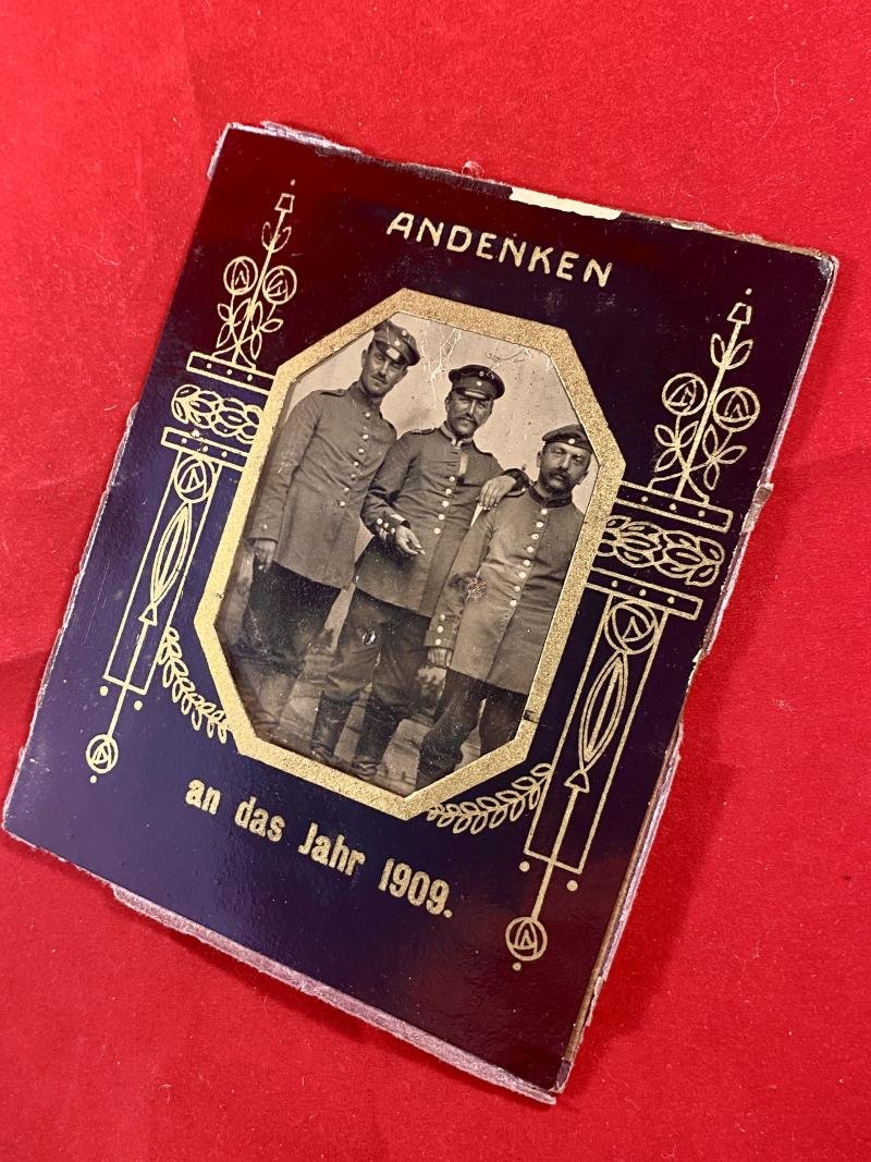 Impressive Paper Framed Tintype Photo of Three Soldiers of the Imperial German Army - Souvenir of the Year 1909 — image 2