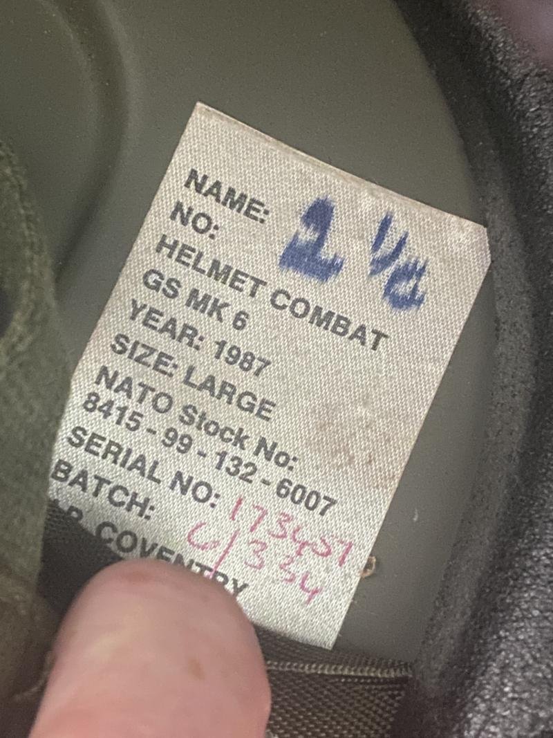 Large Size British Army Issued GS MK 6 Combat Helmet with DPM Camo Cover - dated 1987 — image 7