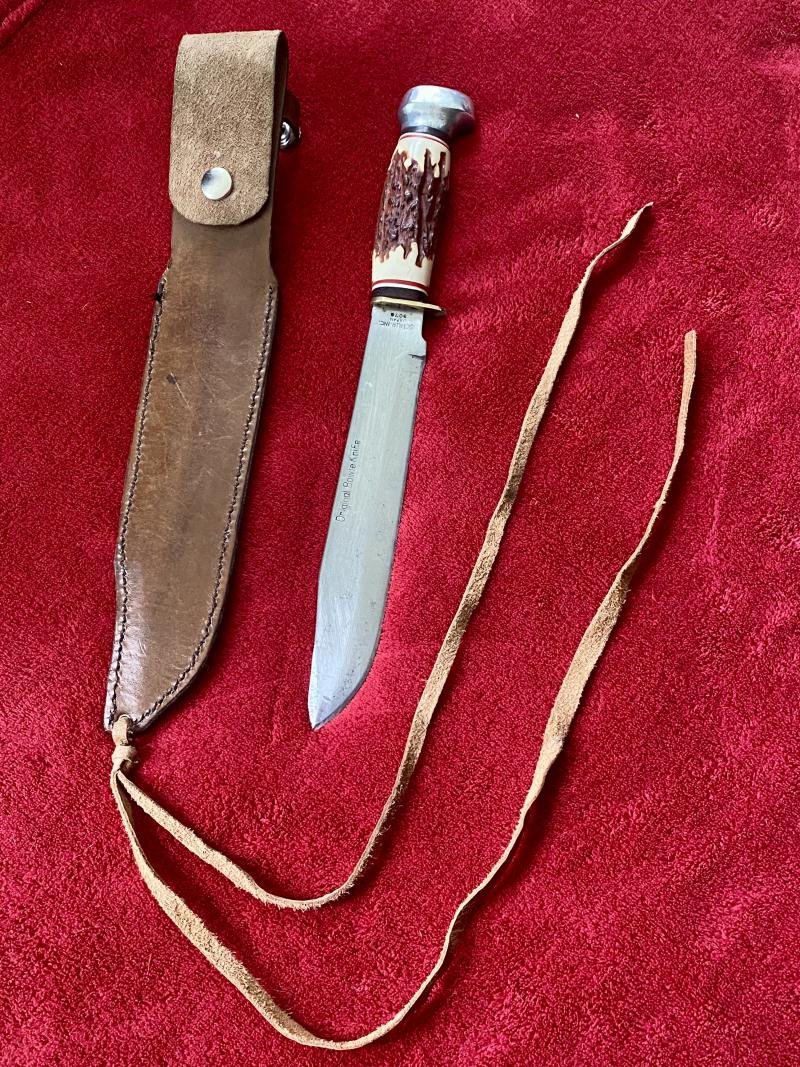Large Original Bowie Knife by Wenoka of Japan with Embossed Eagle Head Leather Sheath c1960 — image 3