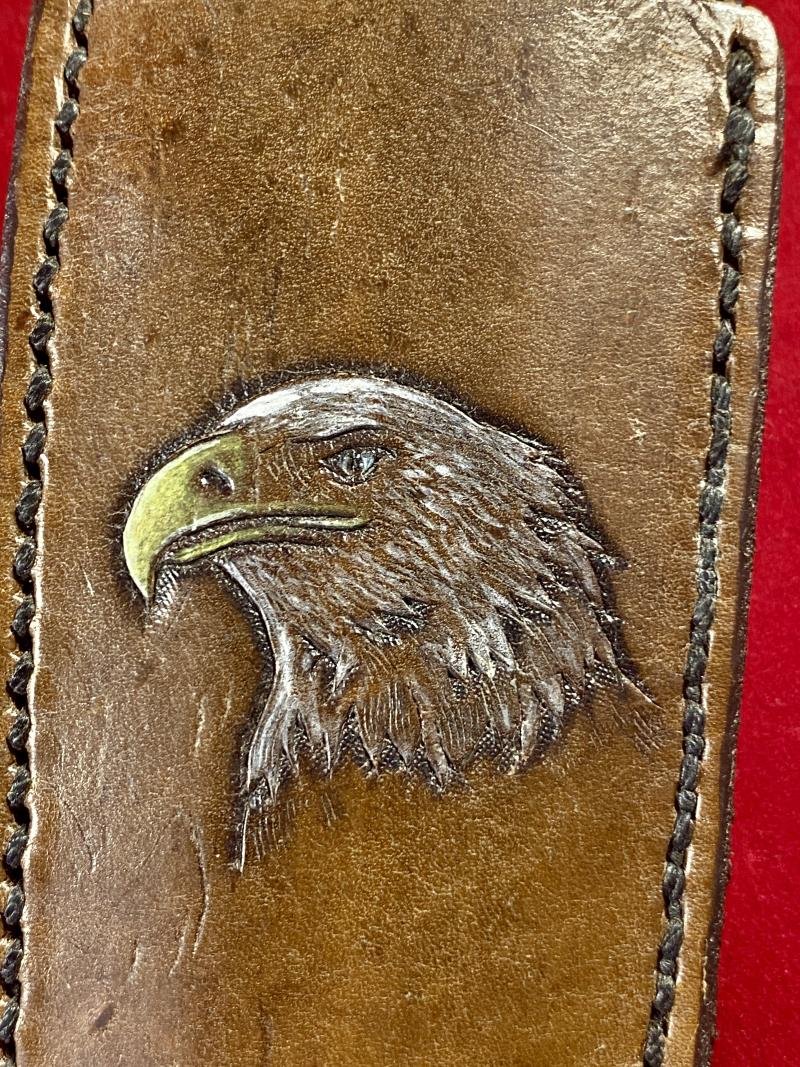 Large Original Bowie Knife by Wenoka of Japan with Embossed Eagle Head Leather Sheath c1960 — image 5