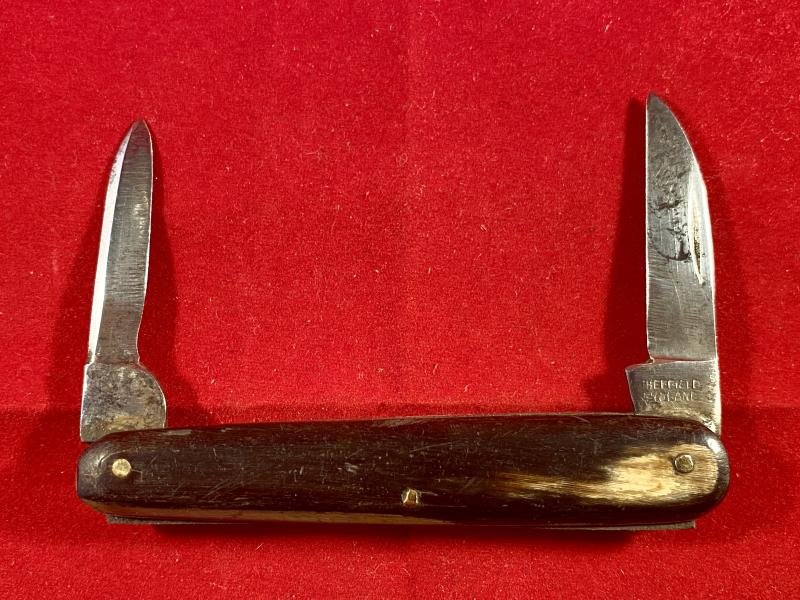Antique Double-Bladed Penknife with Smooth Horn Grip Scales made in Sheffield c1880 — image 8