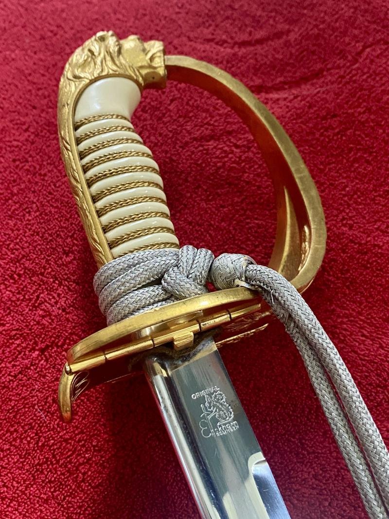 Beautiful Near Mint WW2 Kriegsmarine Officers Sword by Carl Eickhorn with Bullion Dress Knot — image 5