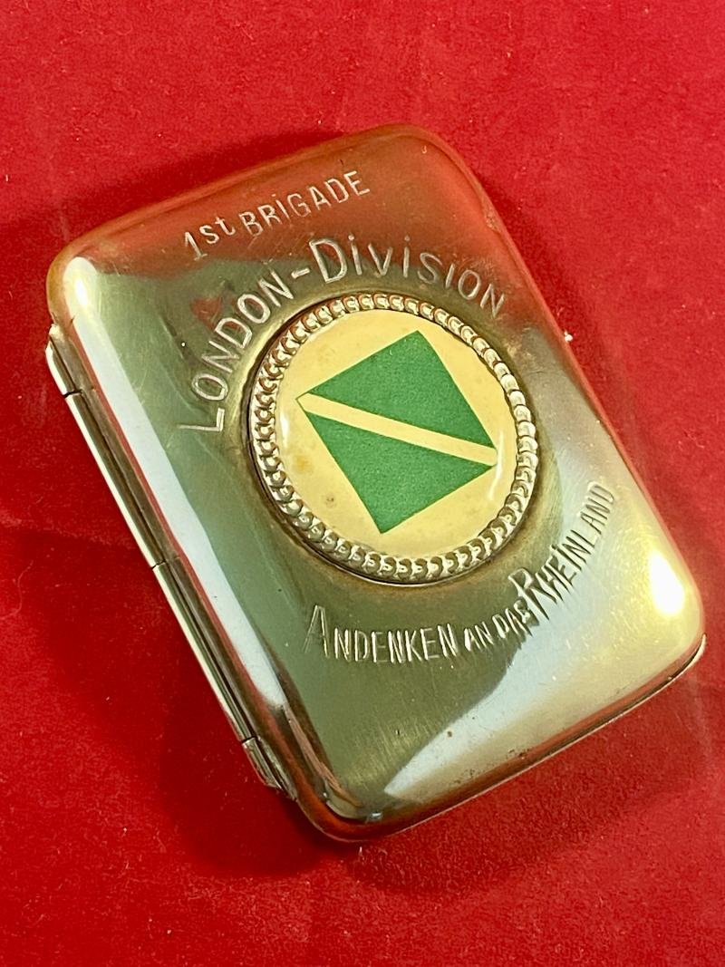 Souvenir WW1 British Army 1st Brigade London - Division 'Andenken An Das Rheinland' Brass Cigarette Case — image 2