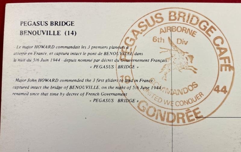 Rare Commemorative D-Day Landing Postcard from the Famous Pegasus Bridge Café signed by Major John Howard DSO c1980 — image 6