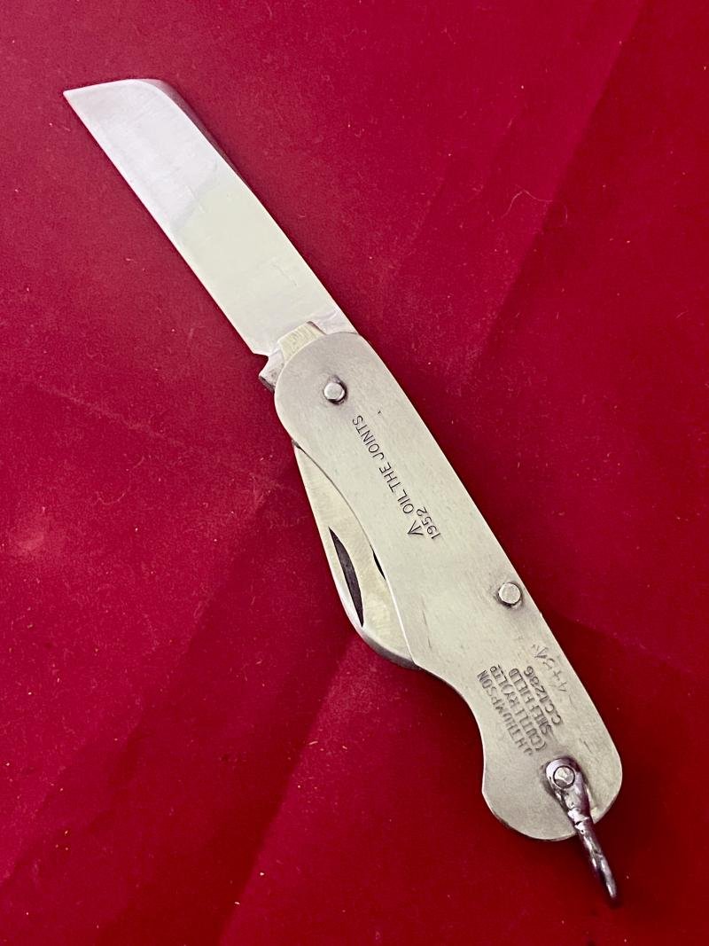 Vintage Unused British Army Folding Two-Piece Stainless Steel Clasp or Jack Knife Dated 1952 with Original Waxed Paper Wrapping — image 4