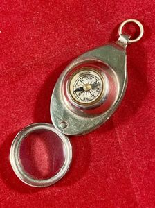English Compass and Magnifying Glass/Loop Fob Charm c1930