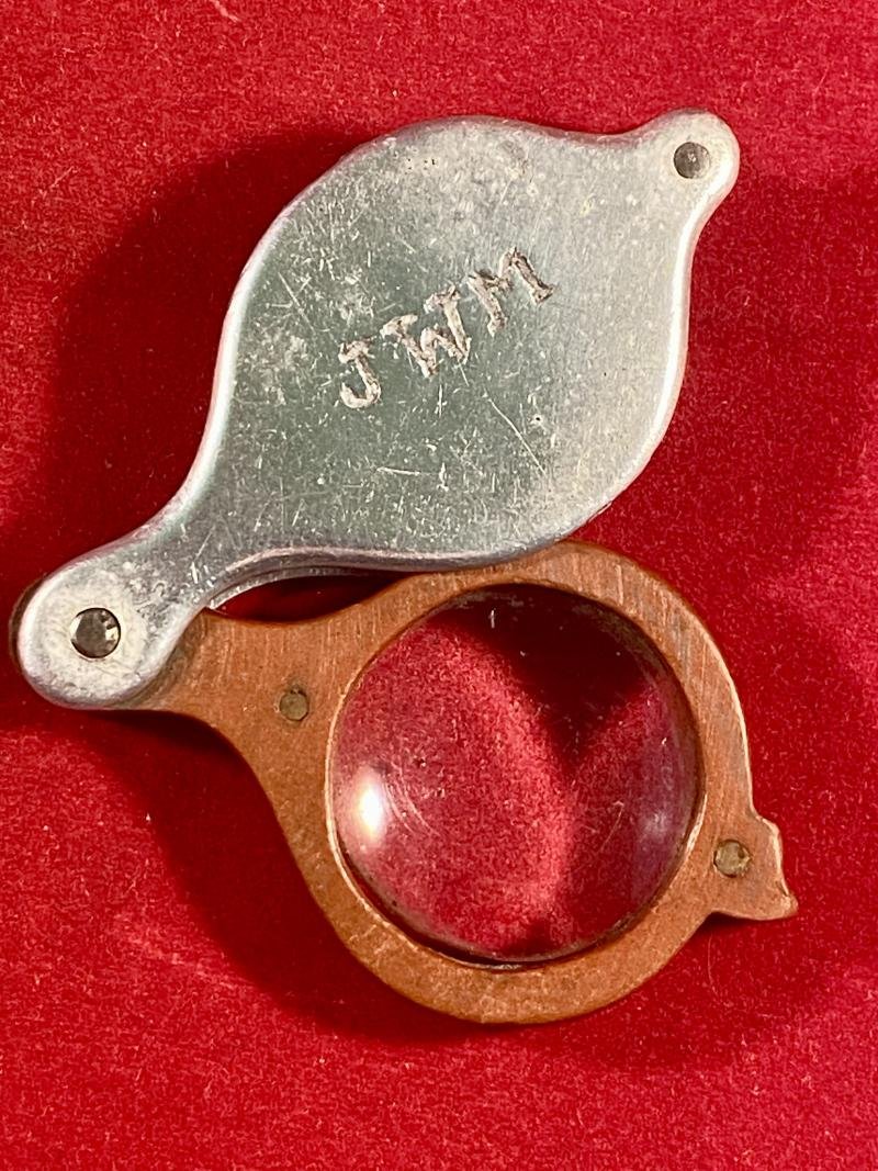 WW2 Trench Art Folding Pocket Compass made from Bakelite and Aluminium with Initials JWM — image 2