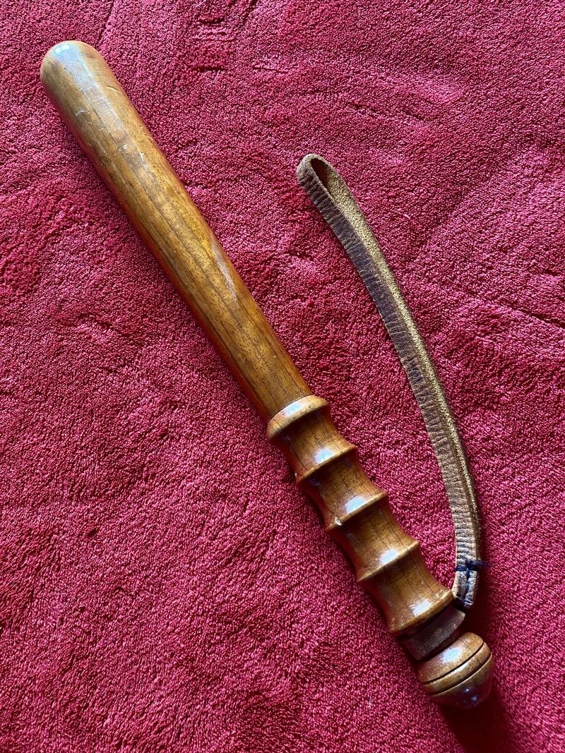 Antique British Police Hickory Truncheon with Original Leather Wrist Strap Marked HIATT c1920 — image 2