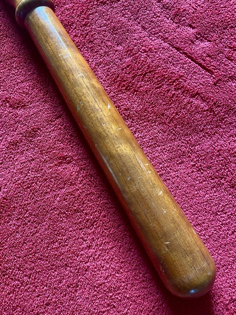 Antique British Police Hickory Truncheon with Original Leather Wrist Strap Marked HIATT c1920 — image 4